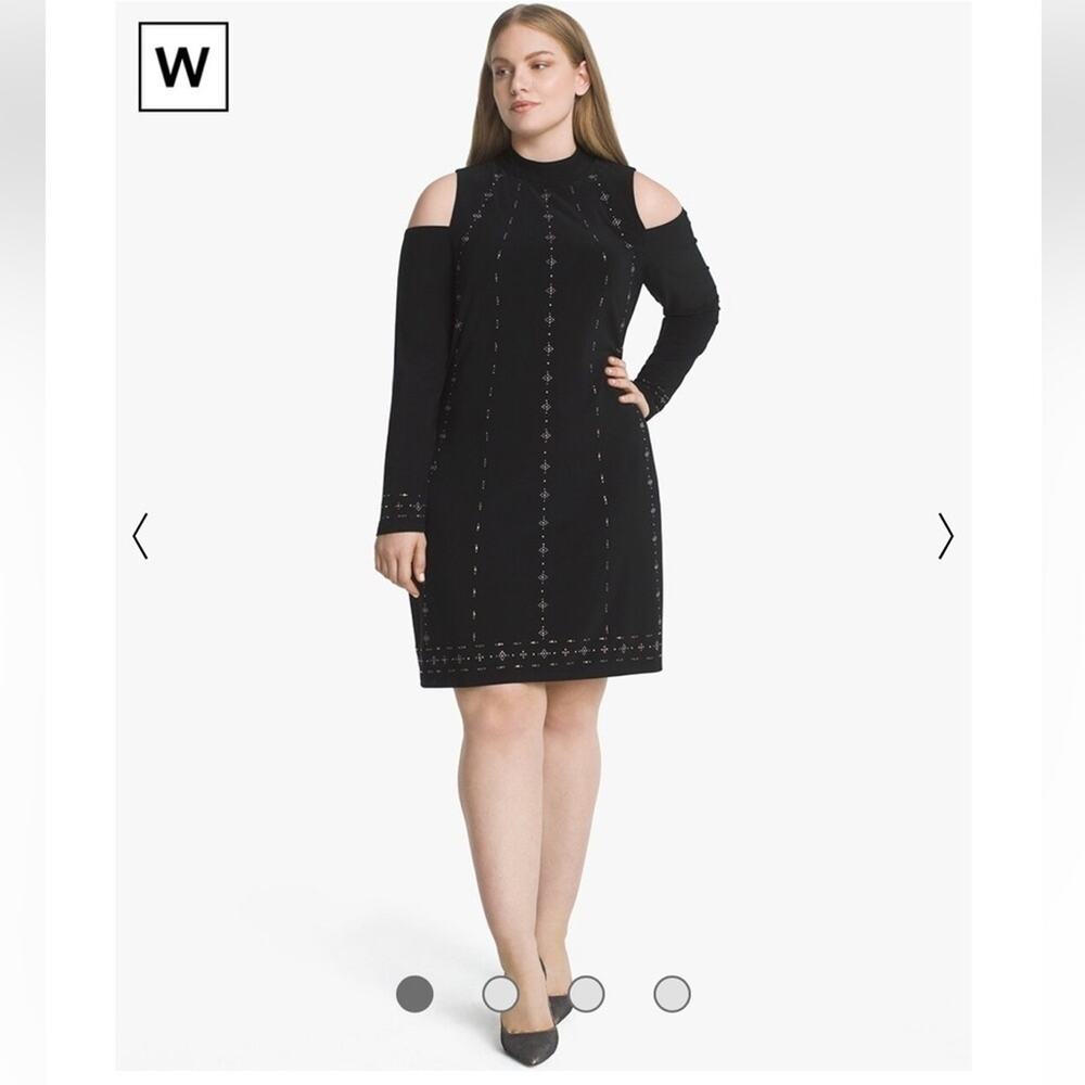 WhiteHouse BlackMarket‎ Cold-Shoulder Black Knit Shift Dress Size Large